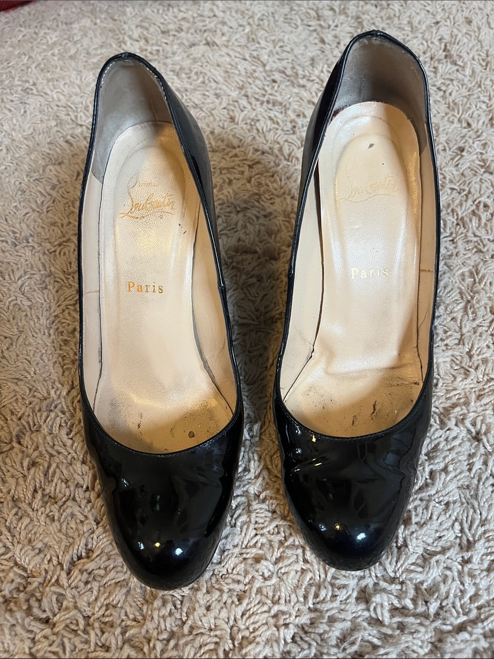 Christian Louboutin Black Patent Leather Round-Toe wedges